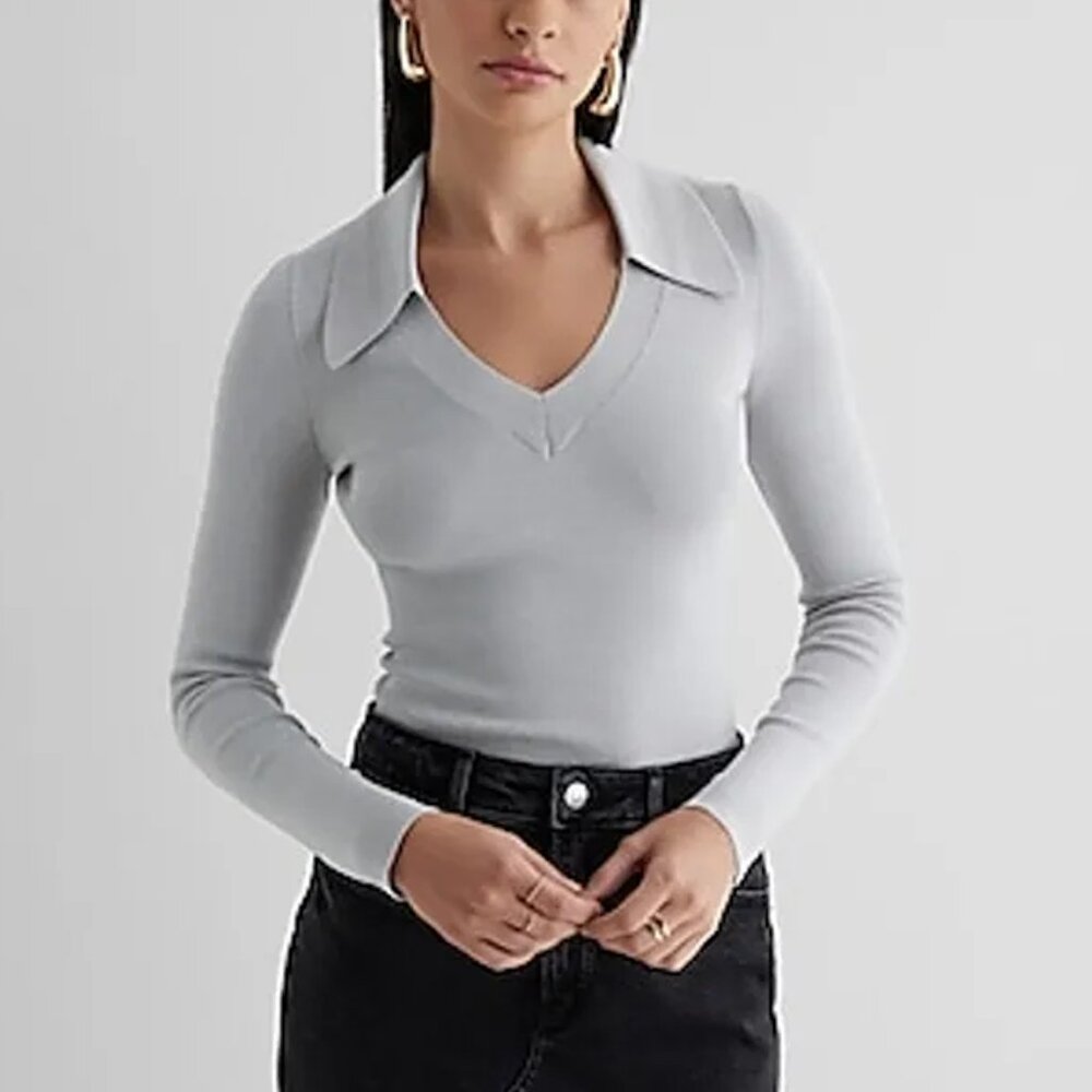 NWT Express women's polo collar V-neck knit sweater